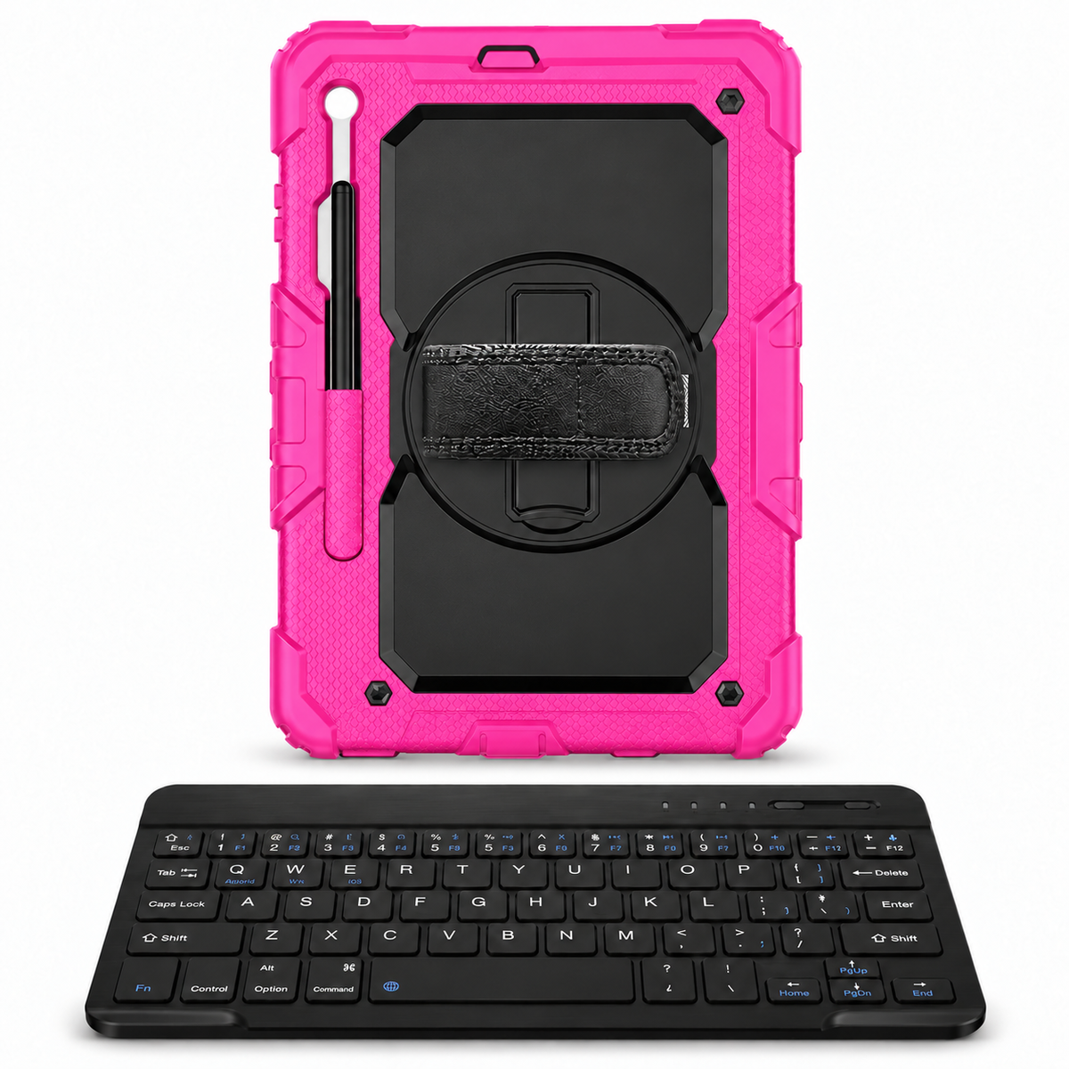 RhinoGuard Fortress 360 WorkForce — Rose Pink / Black — protective case with separate black 10-inch wireless keyboard