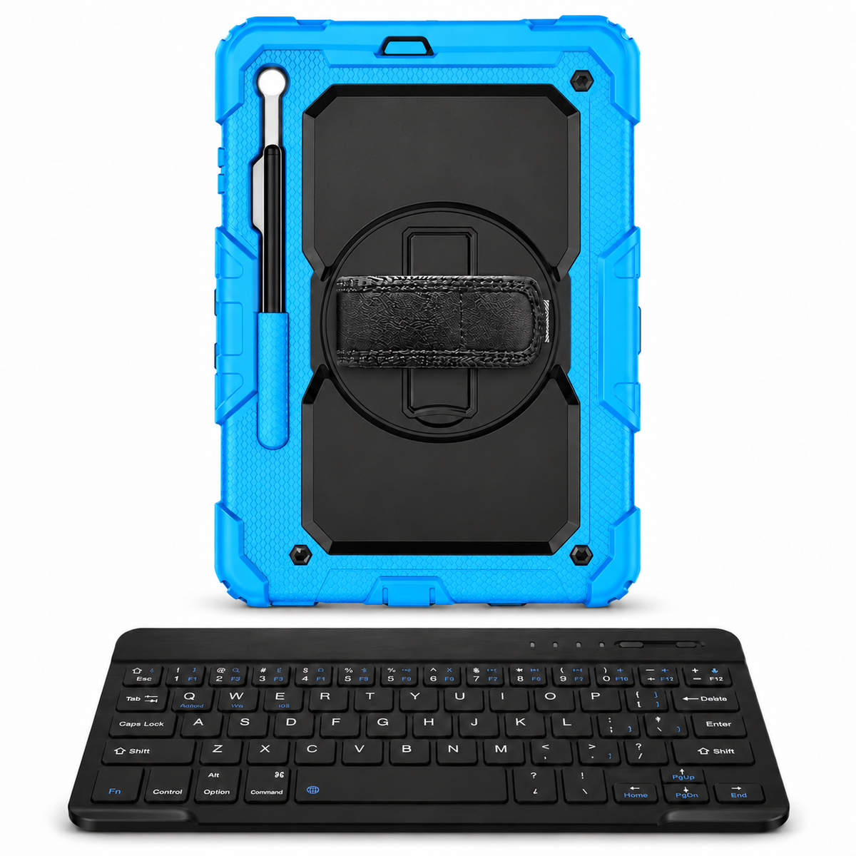 RhinoGuard Fortress 360 WorkForce — Sky Blue / Black — protective case with separate black 10-inch wireless keyboard