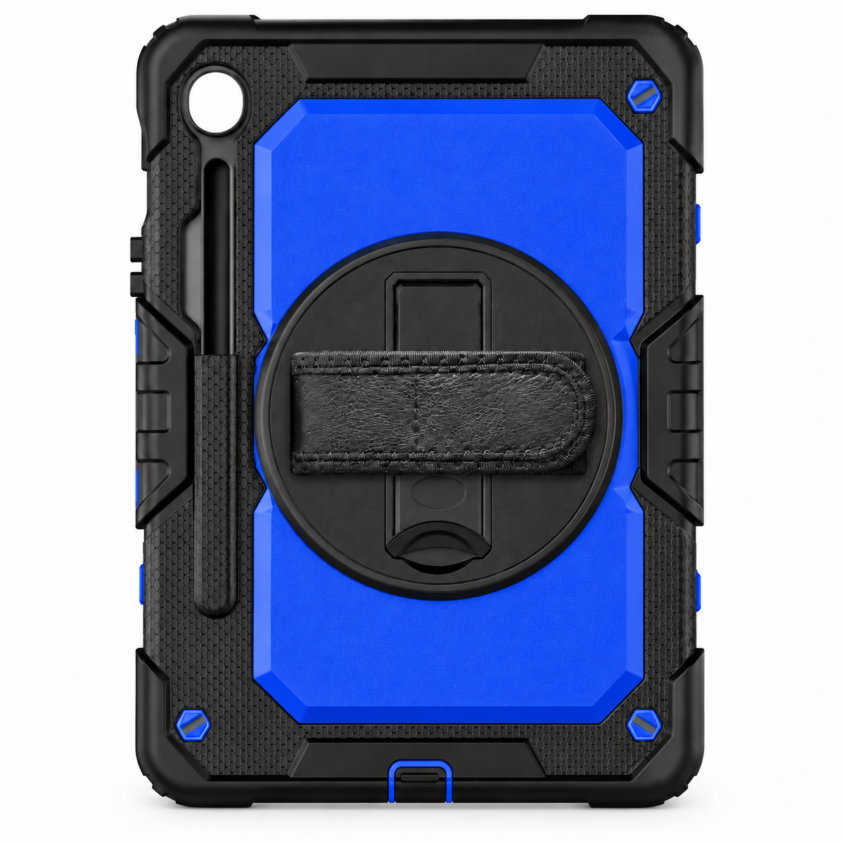 RhinoGuard Fortress 360 — Black / Royal Blue — corrected short kickstand, no text overlay