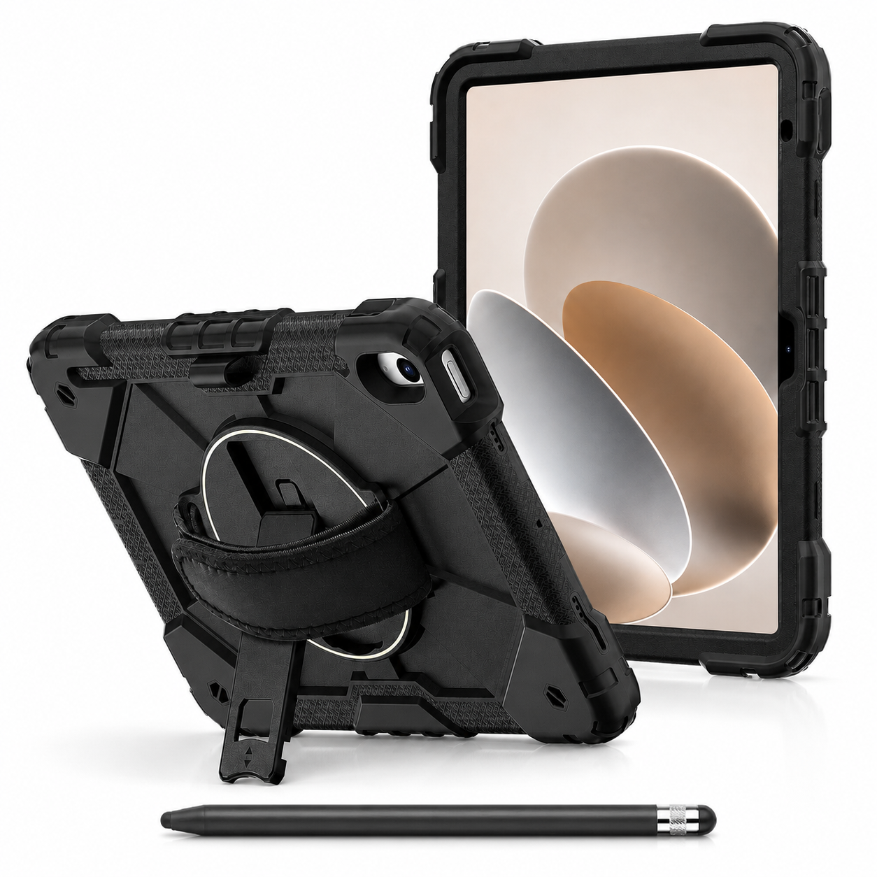 RhinoGuard Apex 360 Command Black iPad A16 case bundle with black ApexTouch stylus