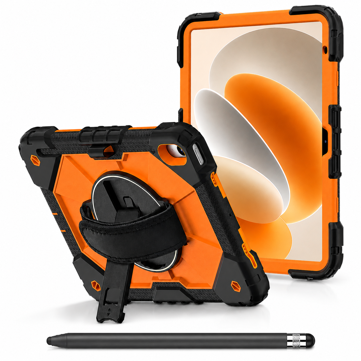 RhinoGuard Apex 360 Command Black and Orange iPad A16 case bundle with black ApexTouch stylus