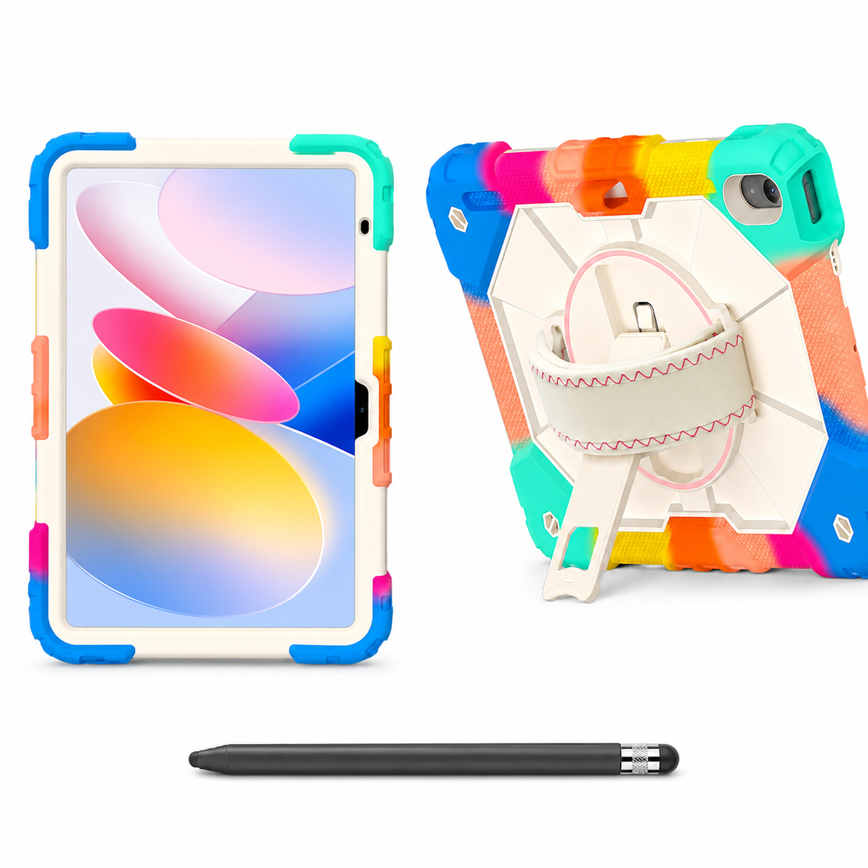 RhinoGuard Apex 360 Command Colorful Blue iPad A16 case bundle with black ApexTouch stylus