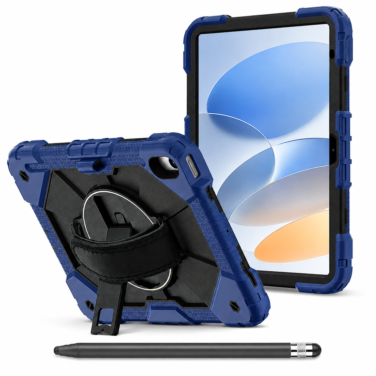 RhinoGuard Apex 360 Command Navy Blue and Black iPad A16 case bundle with black ApexTouch stylus
