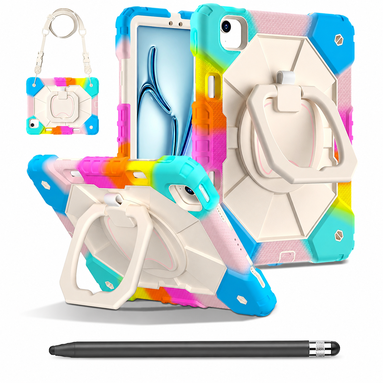 RhinoGuard ArmorPro Colorful Blue iPad A16 case bundle with black ApexTouch stylus