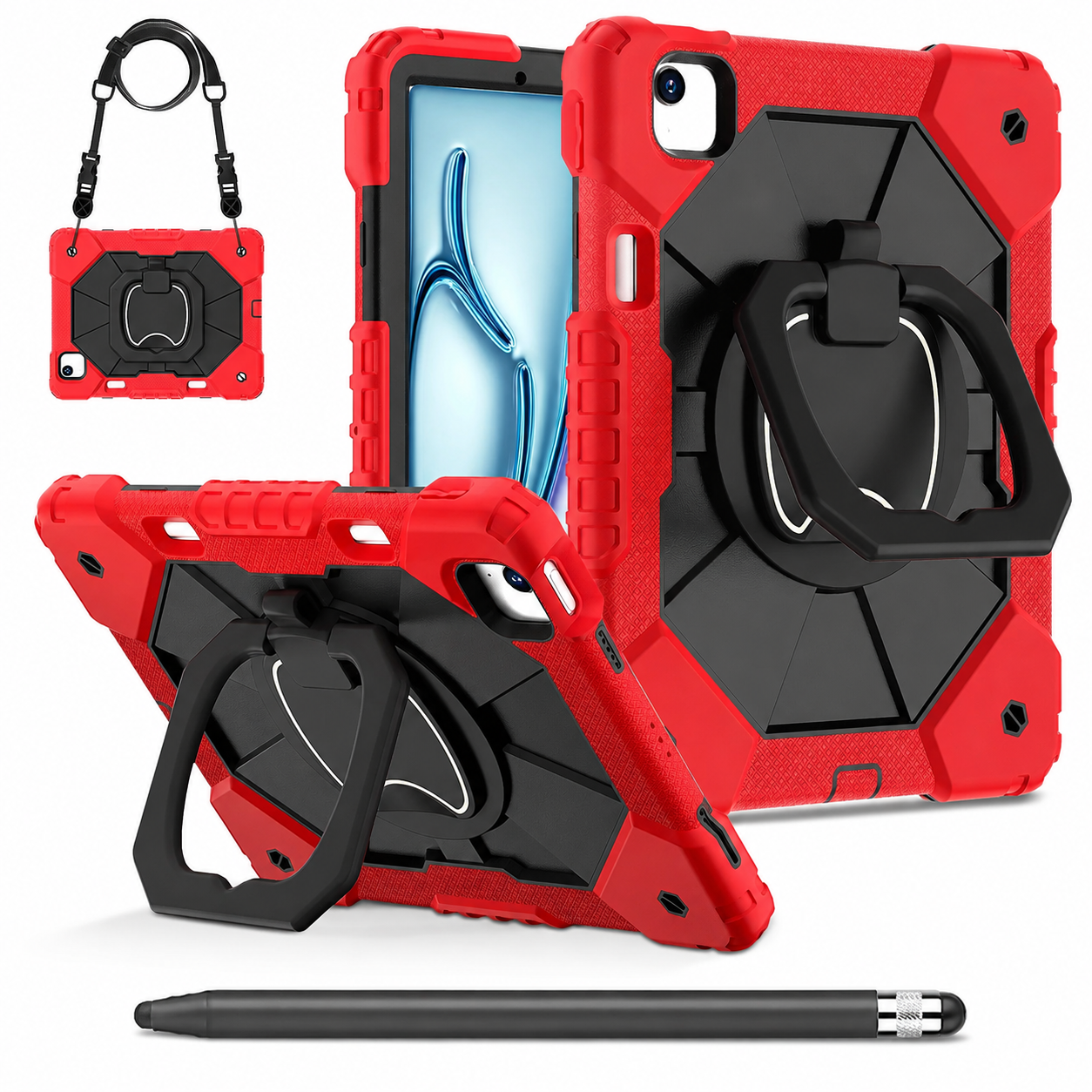 RhinoGuard ArmorPro Red and Black iPad A16 case bundle with black ApexTouch stylus