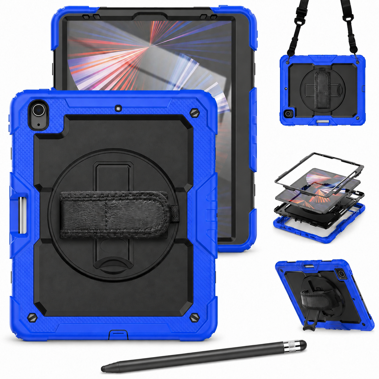 RhinoGuard Pro Black and Blue iPad A16 case bundle with black ApexTouch stylus