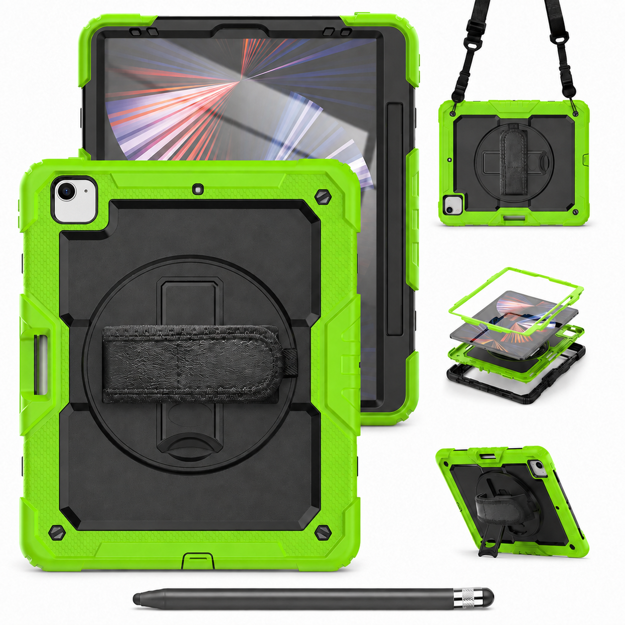 RhinoGuard Pro Black and Green iPad A16 case bundle with black ApexTouch stylus