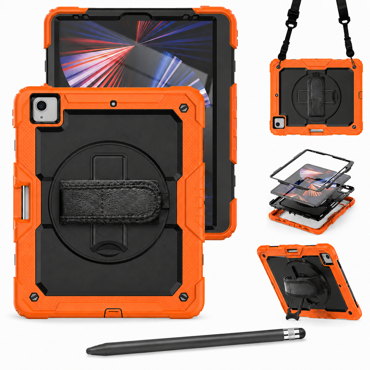 RhinoGuard Pro Black and Orange iPad A16 case bundle with black ApexTouch stylus