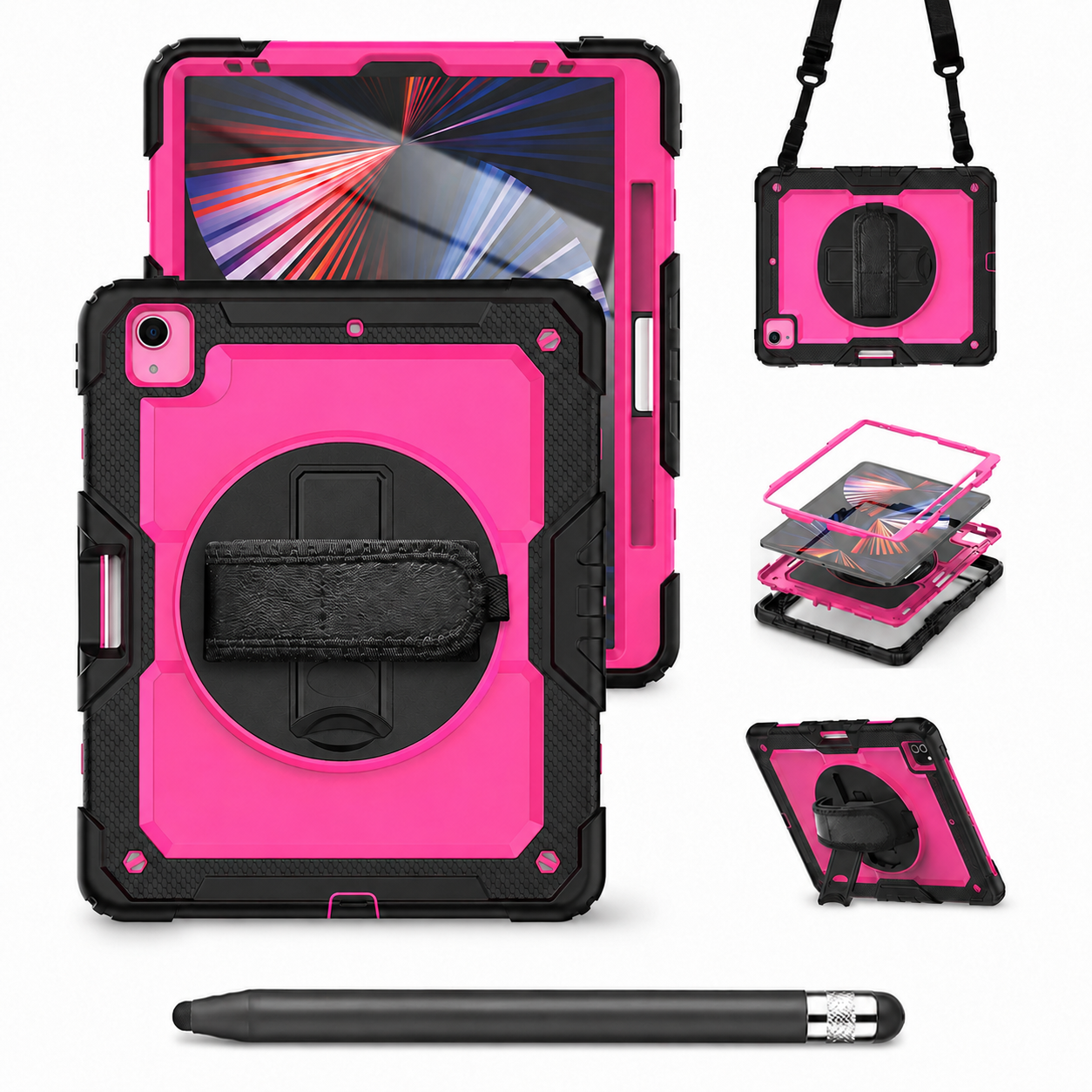 RhinoGuard Pro Black and Pink iPad A16 case bundle with black ApexTouch stylus