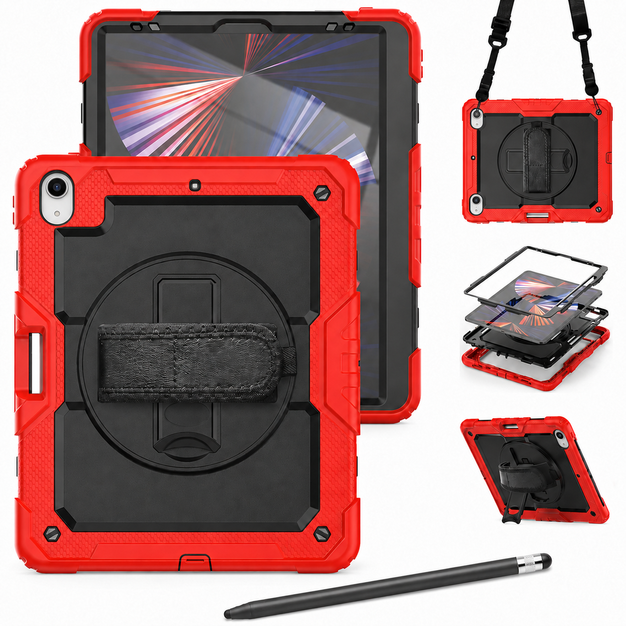 RhinoGuard Pro Black and Red iPad A16 case bundle with black ApexTouch stylus