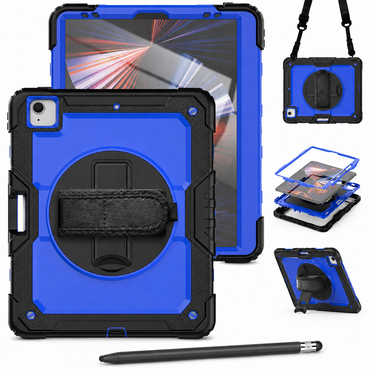 RhinoGuard Pro Blue and Black iPad A16 case bundle with black ApexTouch stylus