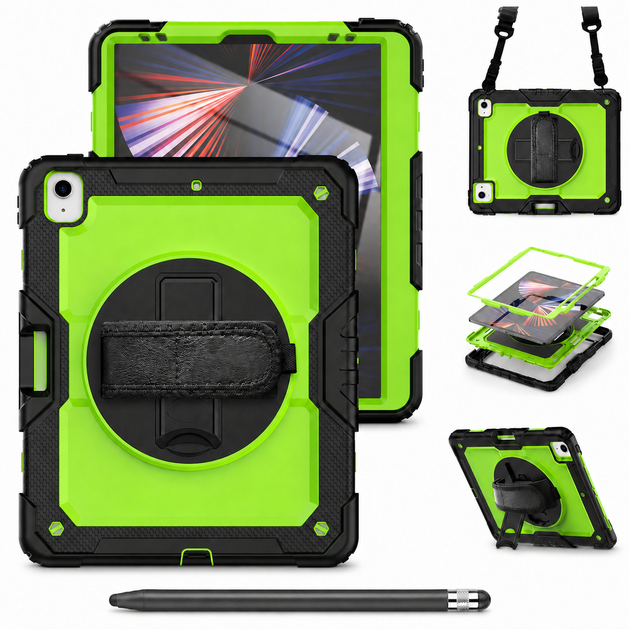 RhinoGuard Pro Green and Black iPad A16 case bundle with black ApexTouch stylus