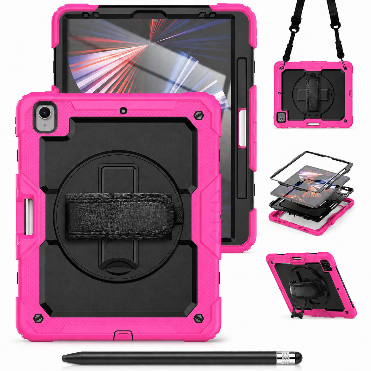 RhinoGuard Pro Pink and Black iPad A16 case bundle with black ApexTouch stylus