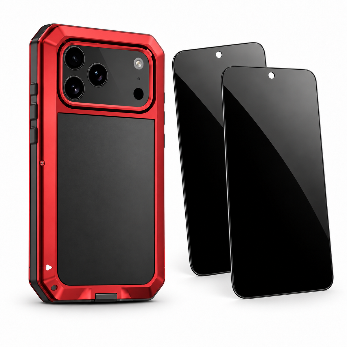 Ironclad 360 privacy bundle in Red — one case and two StealthGuard glass protectors; select your exact iPhone model