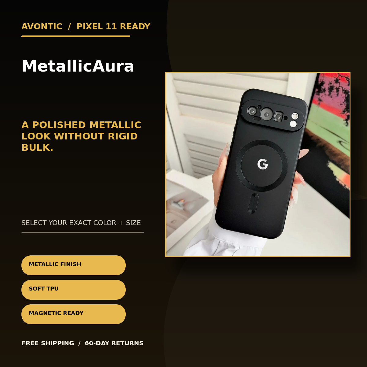 Avontic MetallicAura Google Pixel case feature image highlighting product benefits