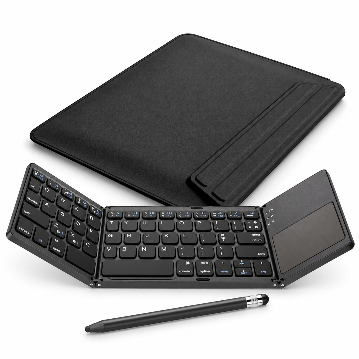 FormaLift Air Travel Office — Black, Sleeve + Fold Keyboard + Stylus; representative included products on white