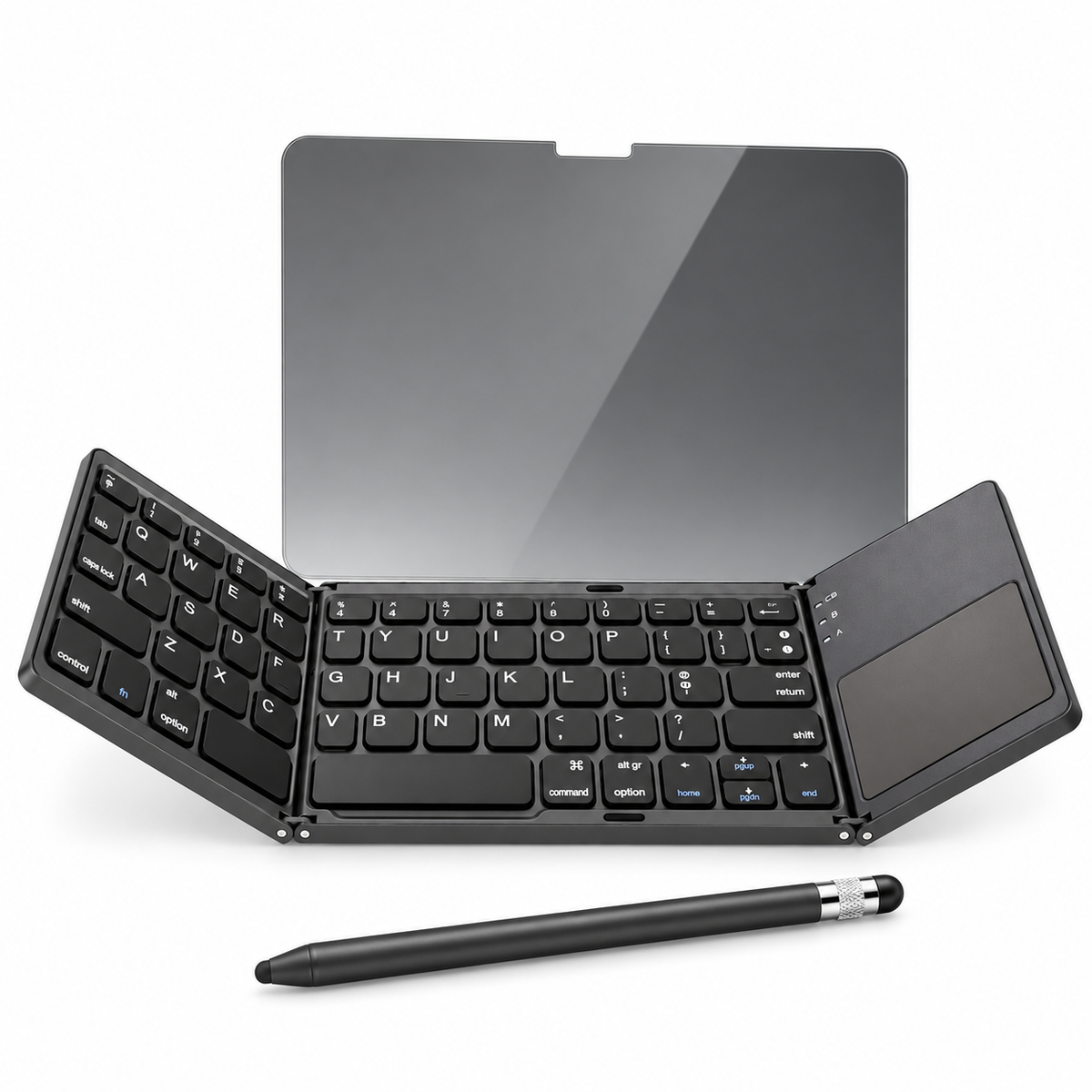 WorkForce Privacy Work Upgrade — Black Fold Touchpad Keyboard; representative included products on white