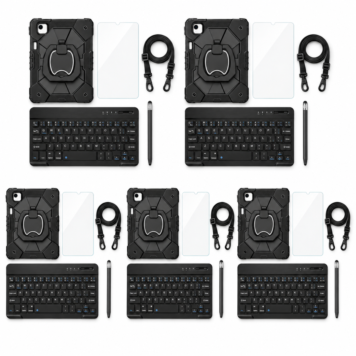 RhinoGuard ArmorPro TeamReady Workstations — 5 Workstations, With Black Styluses; representative included products on white