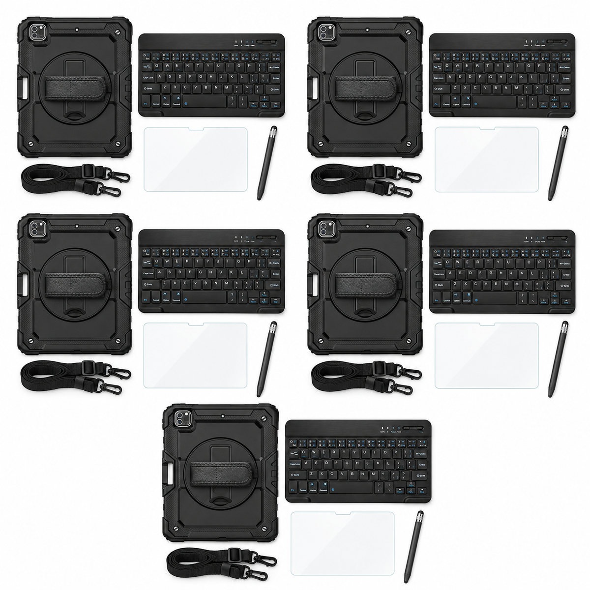 RhinoGuard Pro TeamReady Workstations — 5 Workstations, With Black Styluses; representative included products on white