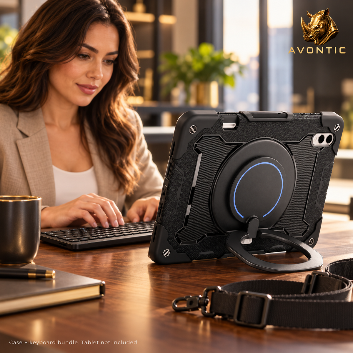 RhinoGuard Orbit 360 WorkForce — tablet case in use 1 — Avontic gold rhino branding