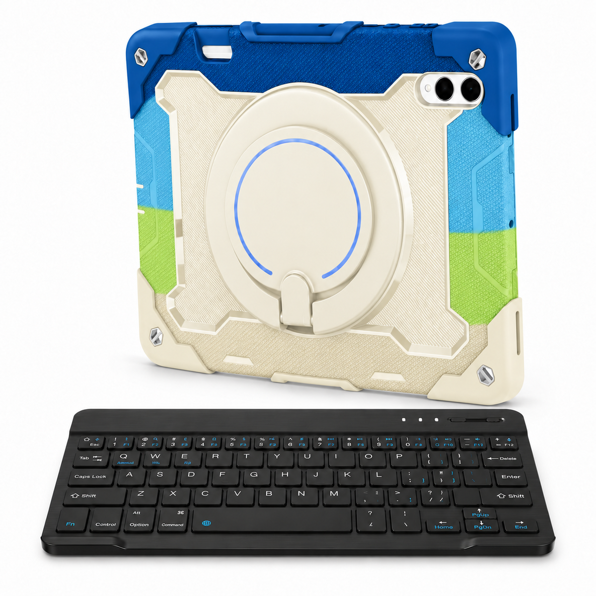 RhinoGuard Orbit 360 WorkForce — Coastal Colorblock — protective case with separate black 10-inch wireless keyboard