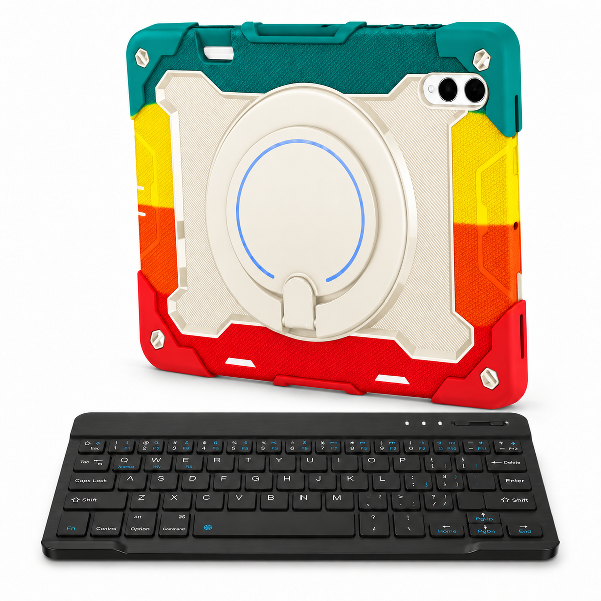 RhinoGuard Orbit 360 WorkForce — Sunset Colorblock — protective case with separate black 10-inch wireless keyboard