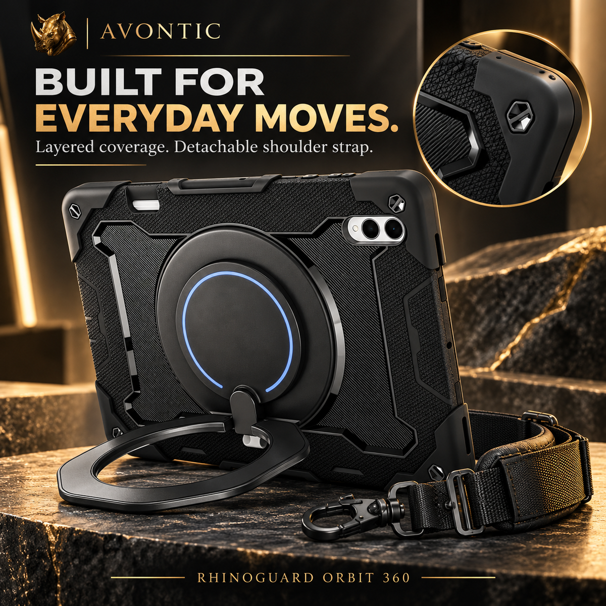 RhinoGuard Orbit 360 — product benefits 3 — Avontic gold rhino branding
