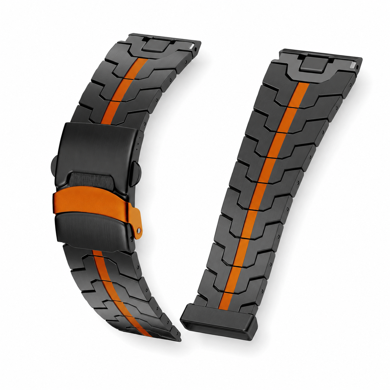Avontic RidgeSteel Black Orange watch band product image on white background