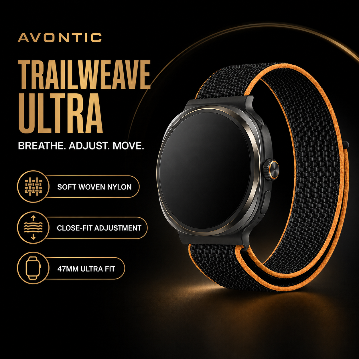 Avontic TrailLoop feature graphic: Breathe Adjust Move