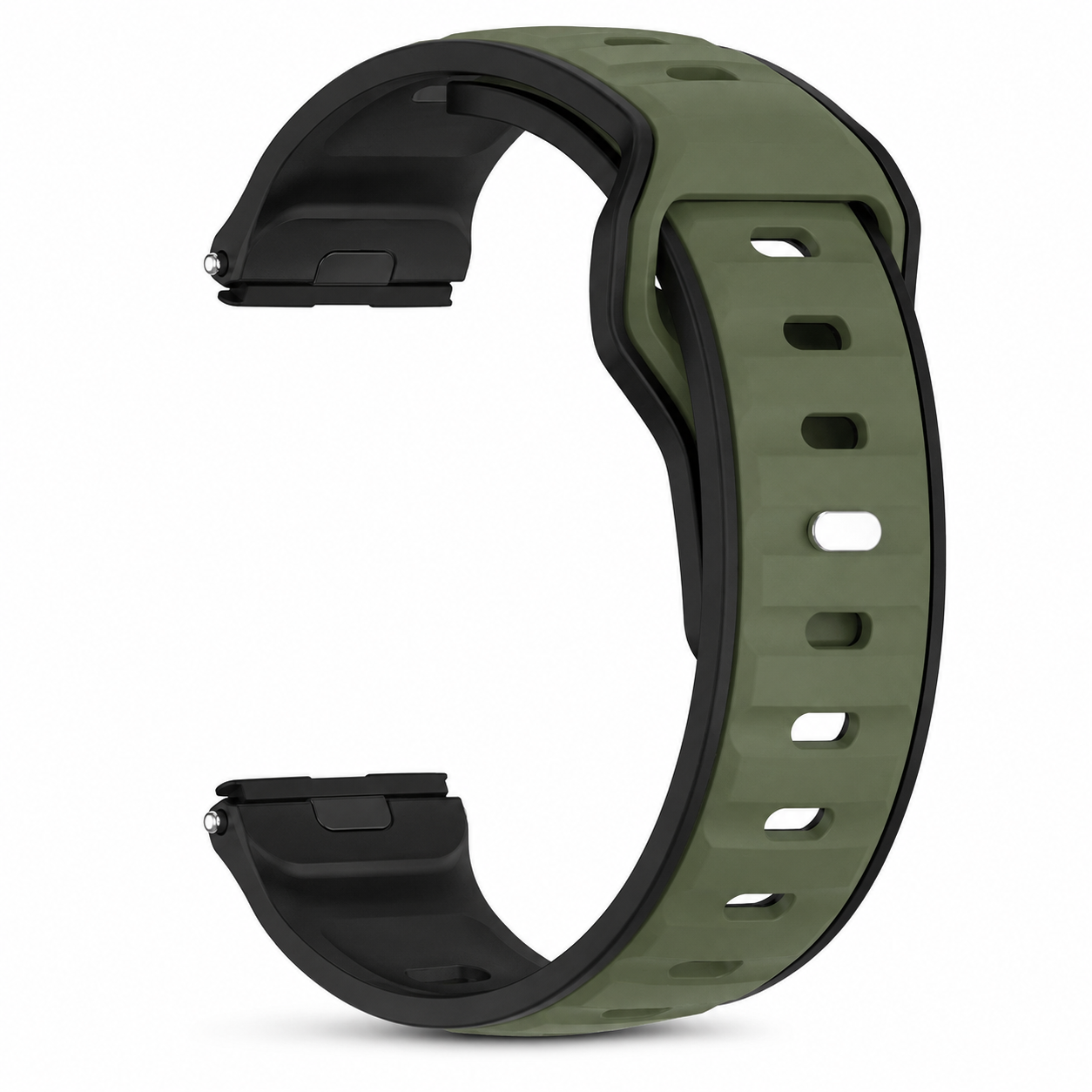 Avontic PulseFlex Black / Green two-tone silicone band for Galaxy Watch9, Watch8 and Watch8 Classic on white background