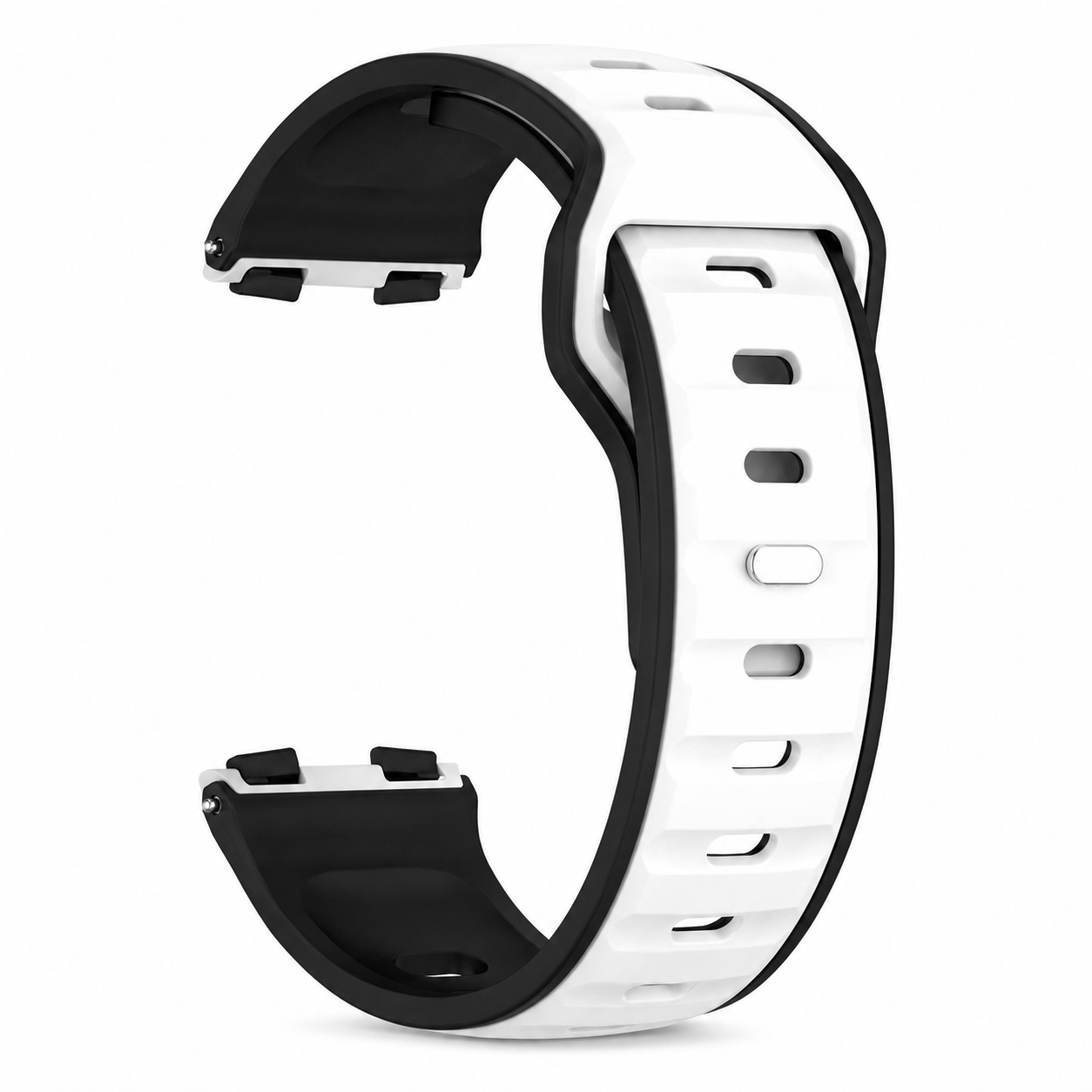 Avontic PulseFlex Black / White two-tone silicone band for Galaxy Watch9, Watch8 and Watch8 Classic on white background