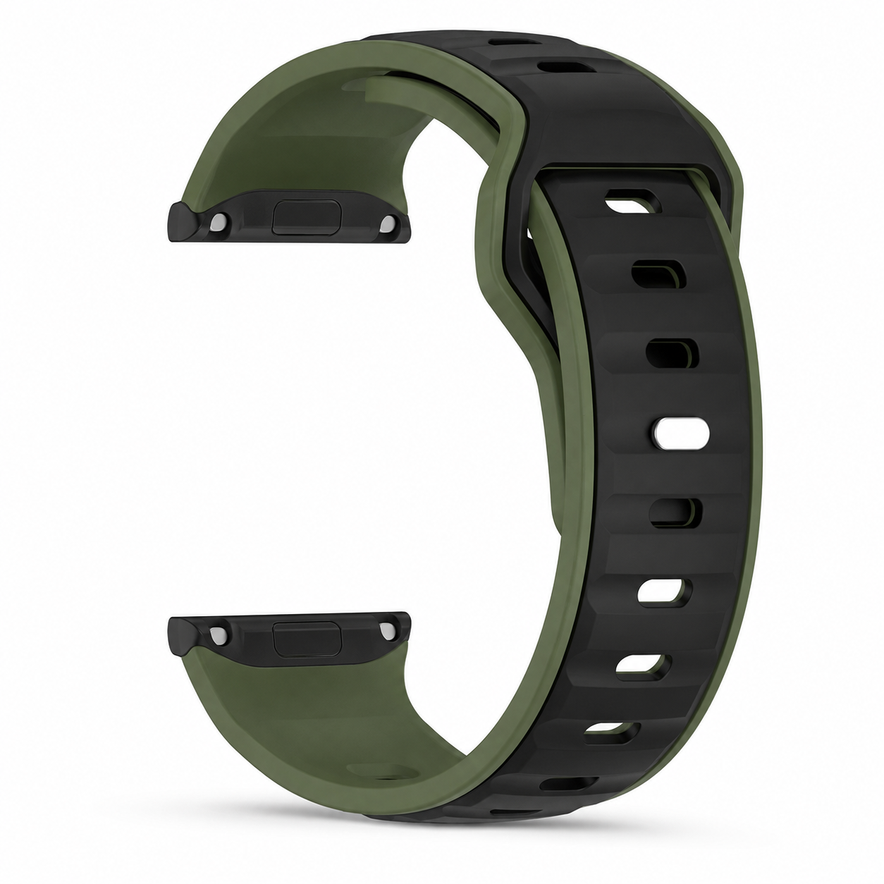 Avontic PulseFlex Green / Black two-tone silicone band for Galaxy Watch9, Watch8 and Watch8 Classic on white background