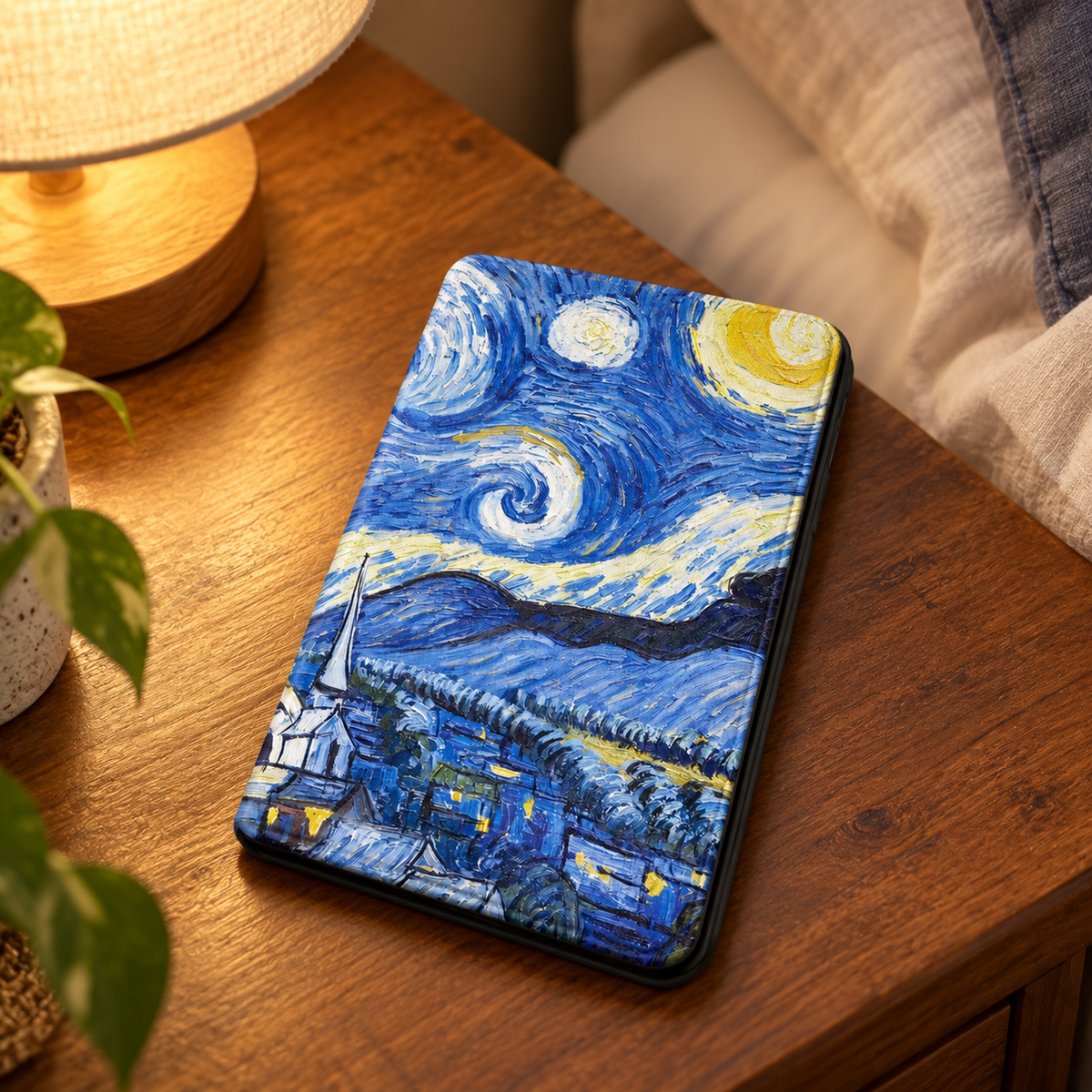 PageGuard Studio in use — bedside reading lamp
