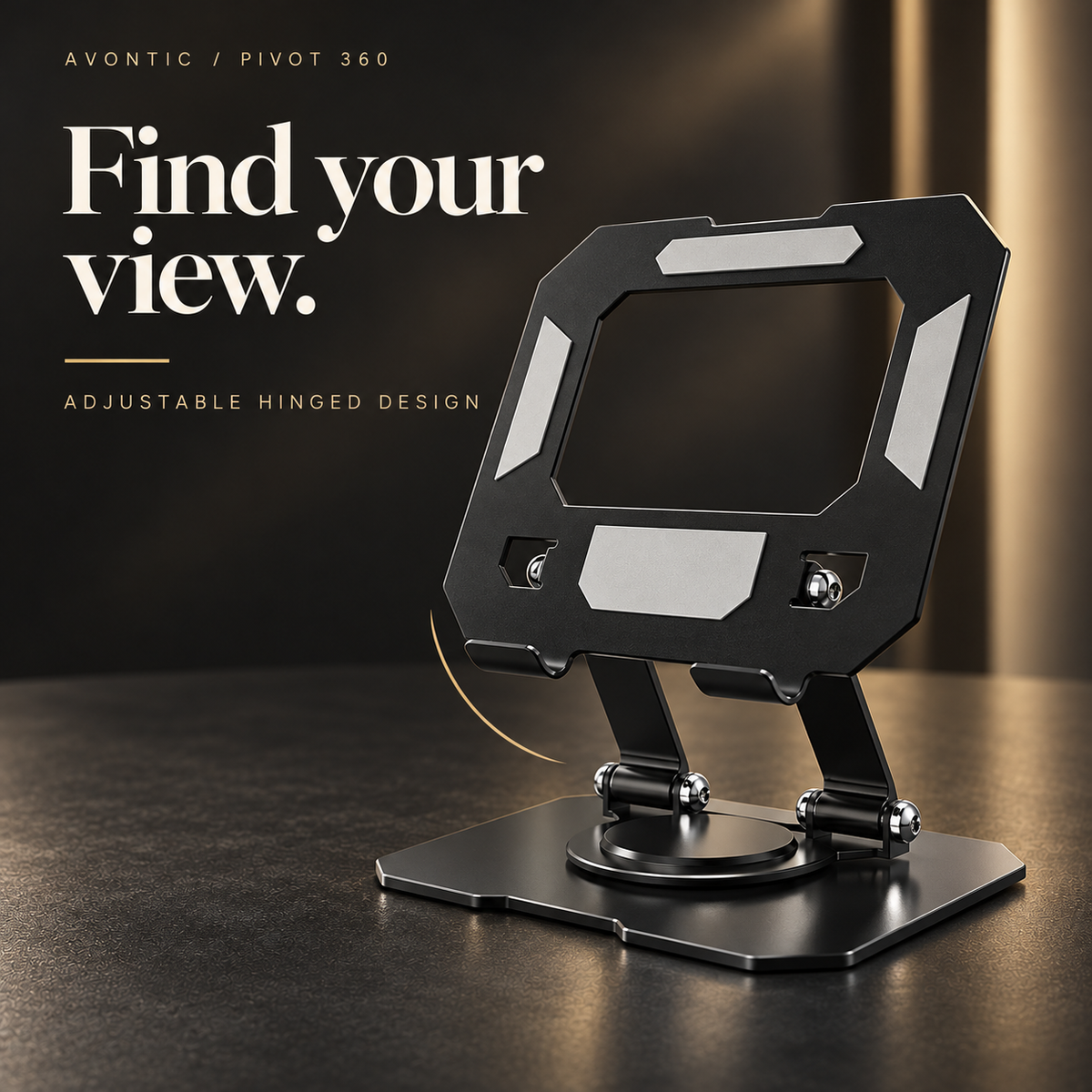 Pivot 360 black stand with adjustable hinged arms