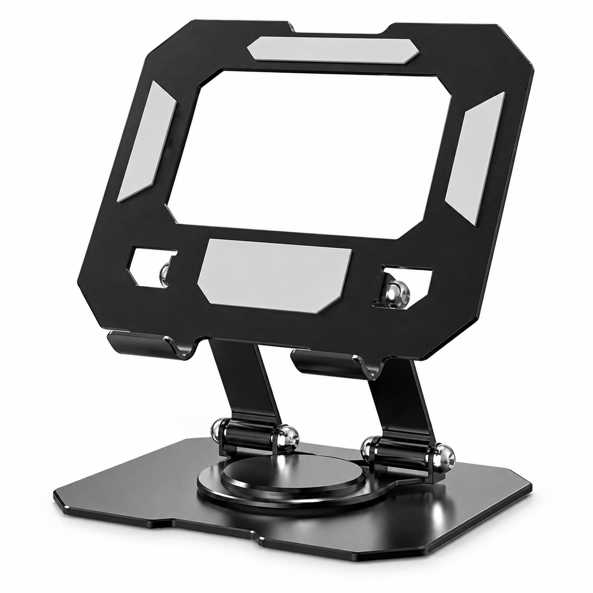 Avontic Pivot 360 tablet stand in Space Black on a white background