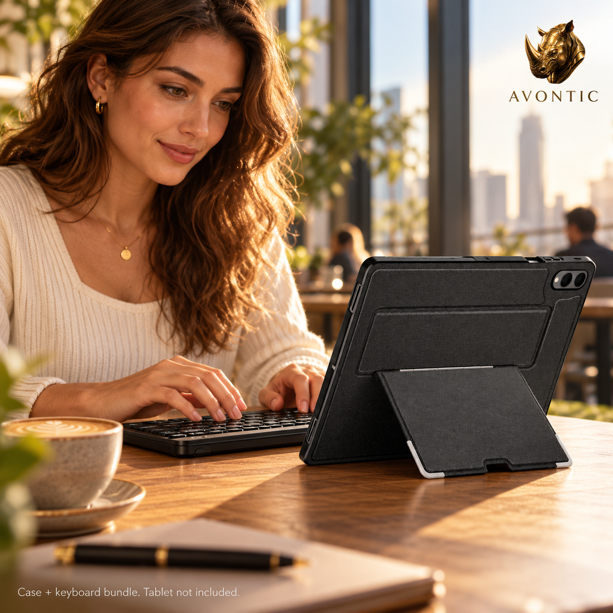 RhinoGuard Pivot Slim WorkForce — tablet case in use 2 — Avontic gold rhino branding
