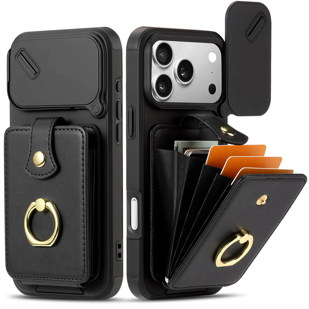 Avontic PocketVault LensSlide Black Wallet RingStand Case — iPhone 18 Pro, iPhone 18 Pro Max
