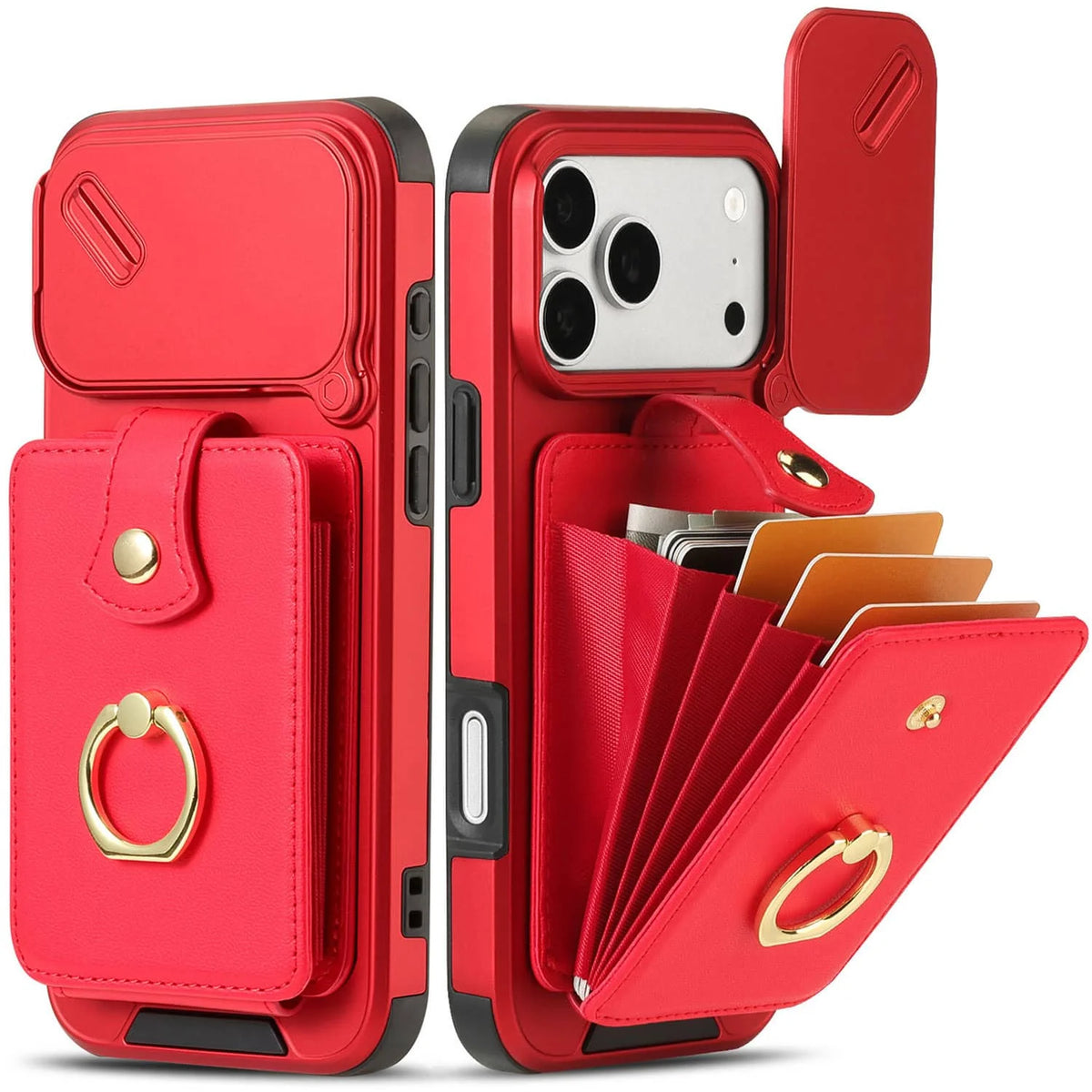 Avontic PocketVault LensSlide Red Wallet RingStand Case — iPhone 18 Pro, iPhone 18 Pro Max