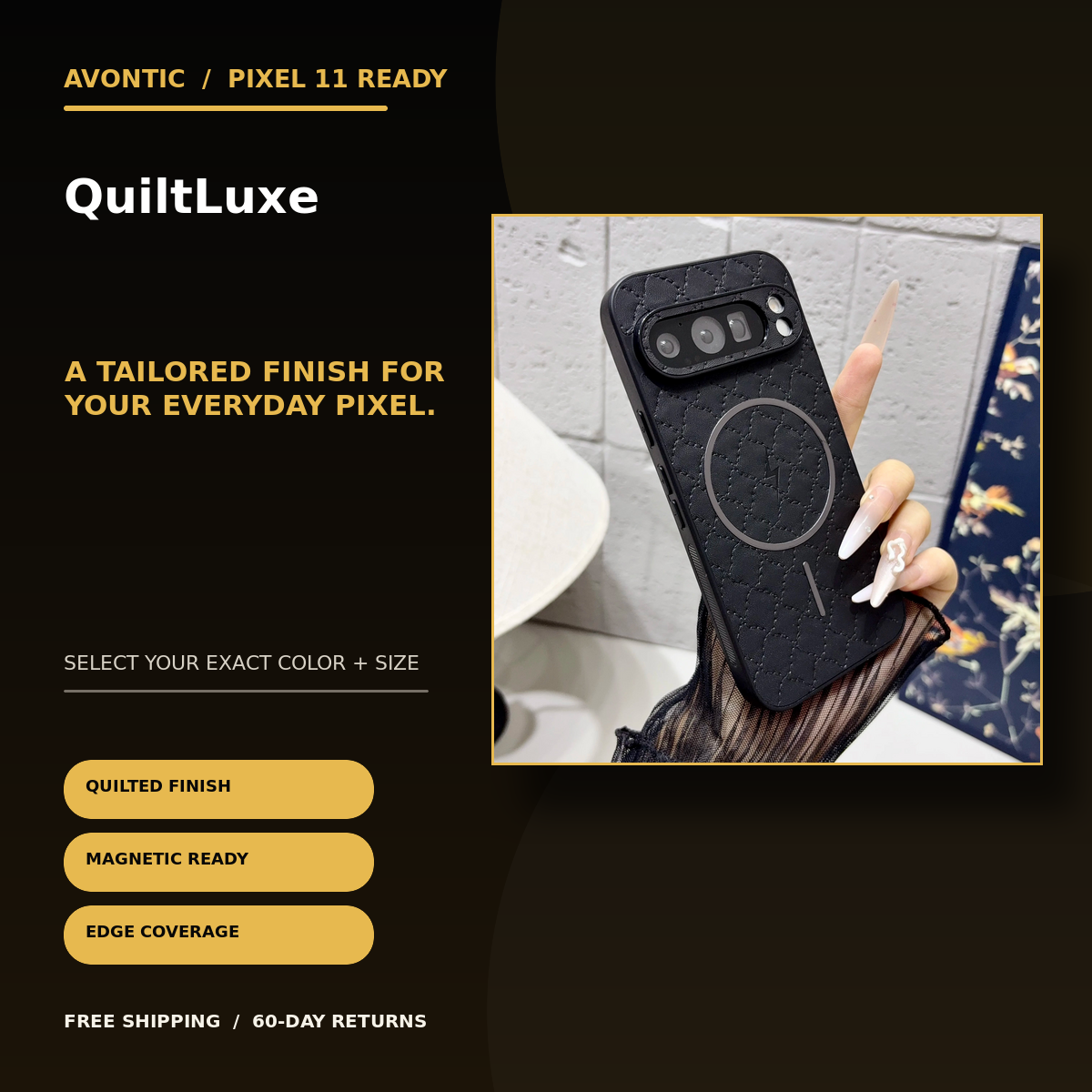 Avontic QuiltLuxe Google Pixel case feature image highlighting product benefits