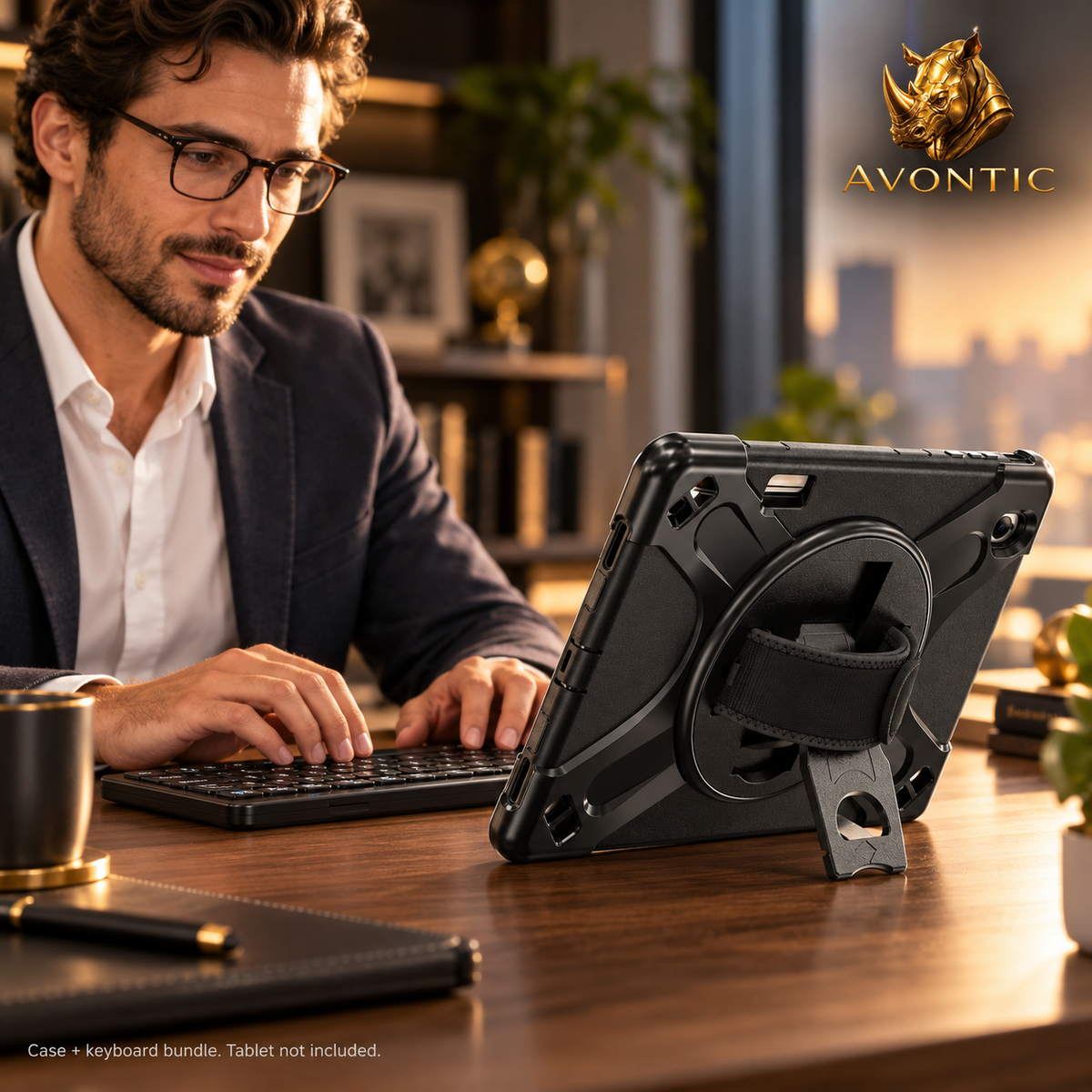 RhinoGuard Sentinel Pro WorkForce — tablet case in use 1 — Avontic gold rhino branding