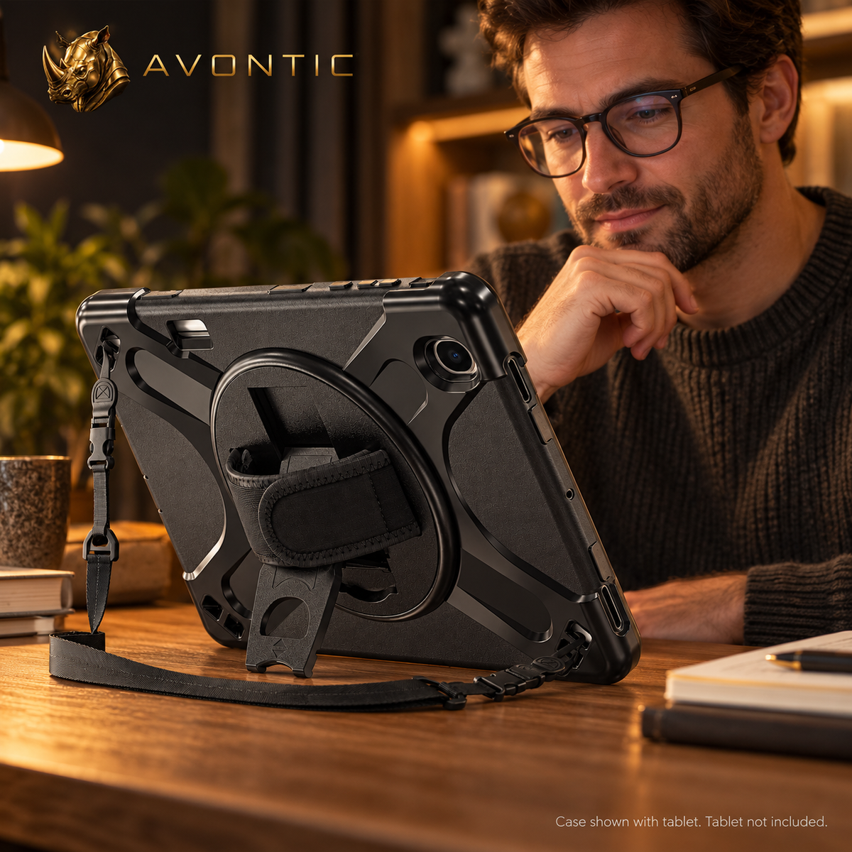 RhinoGuard Sentinel Pro — tablet case in use 3 — Avontic gold rhino branding
