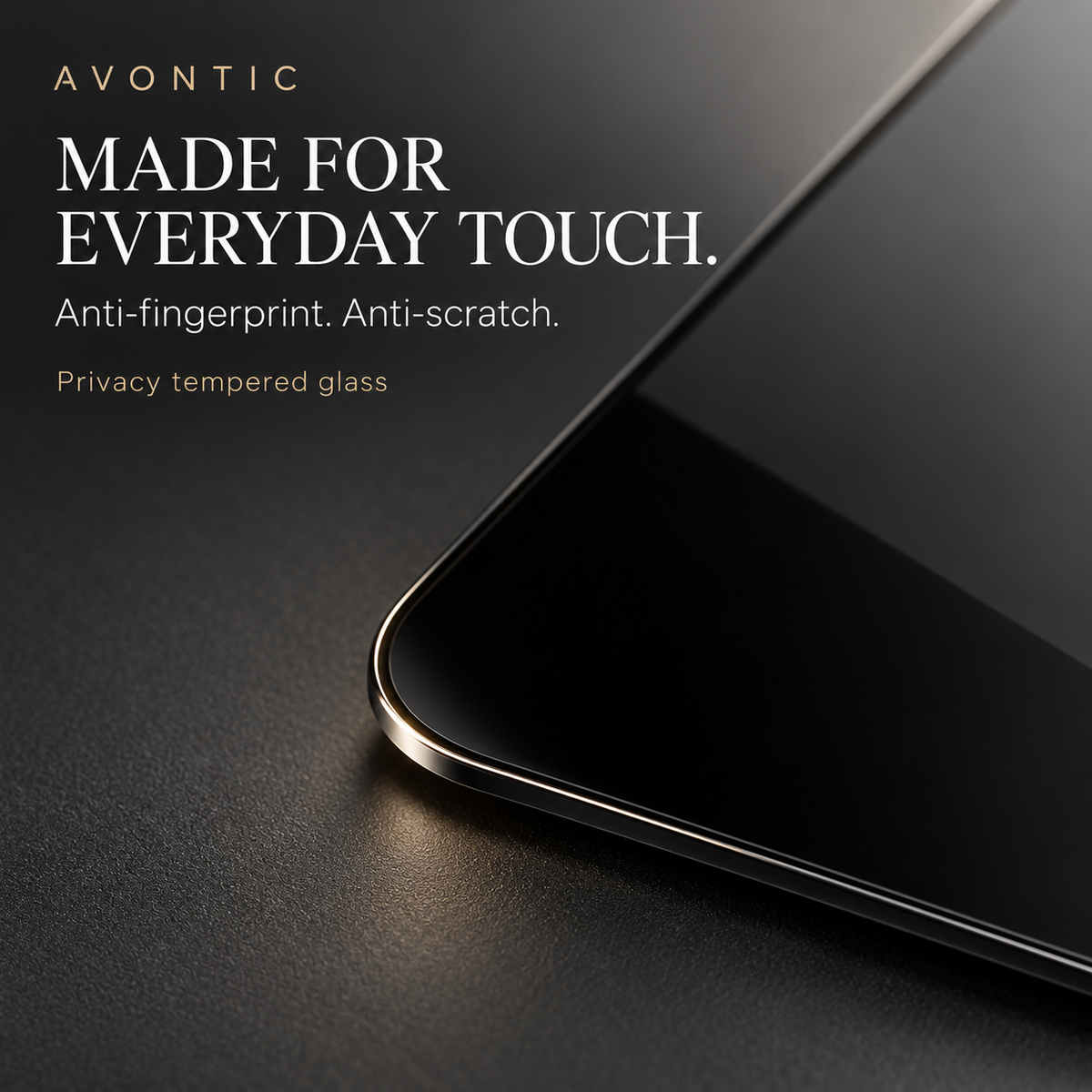 Close-up of StealthGuard tempered glass highlighting its anti-fingerprint and anti-scratch features.