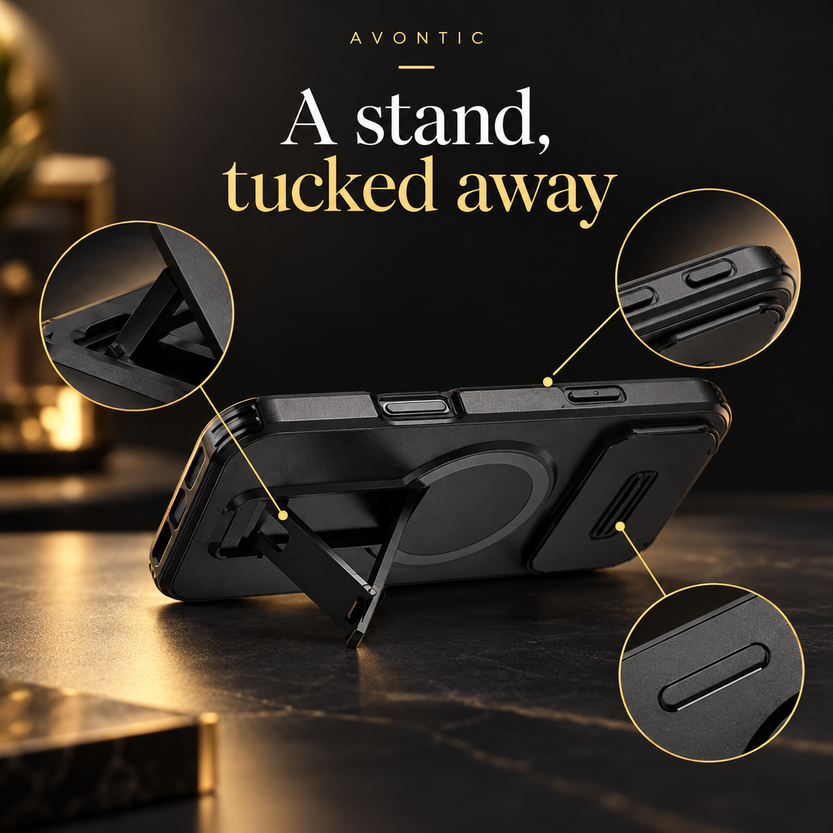 RhinoGuard StealthStand Magnetic Lens Cover Case — A stand, tucked away