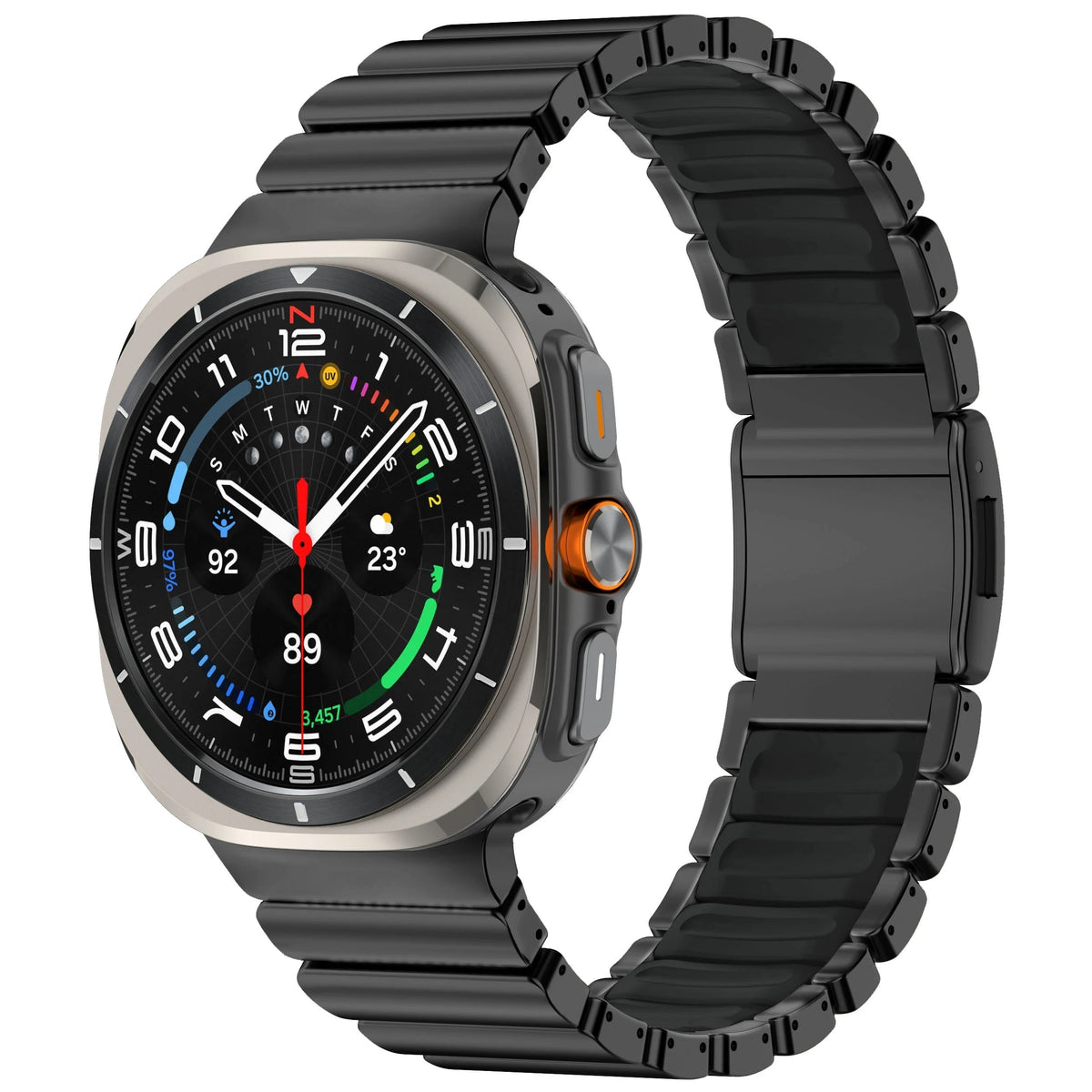 Black titanium and fluororubber magnetic Galaxy Watch band with black center