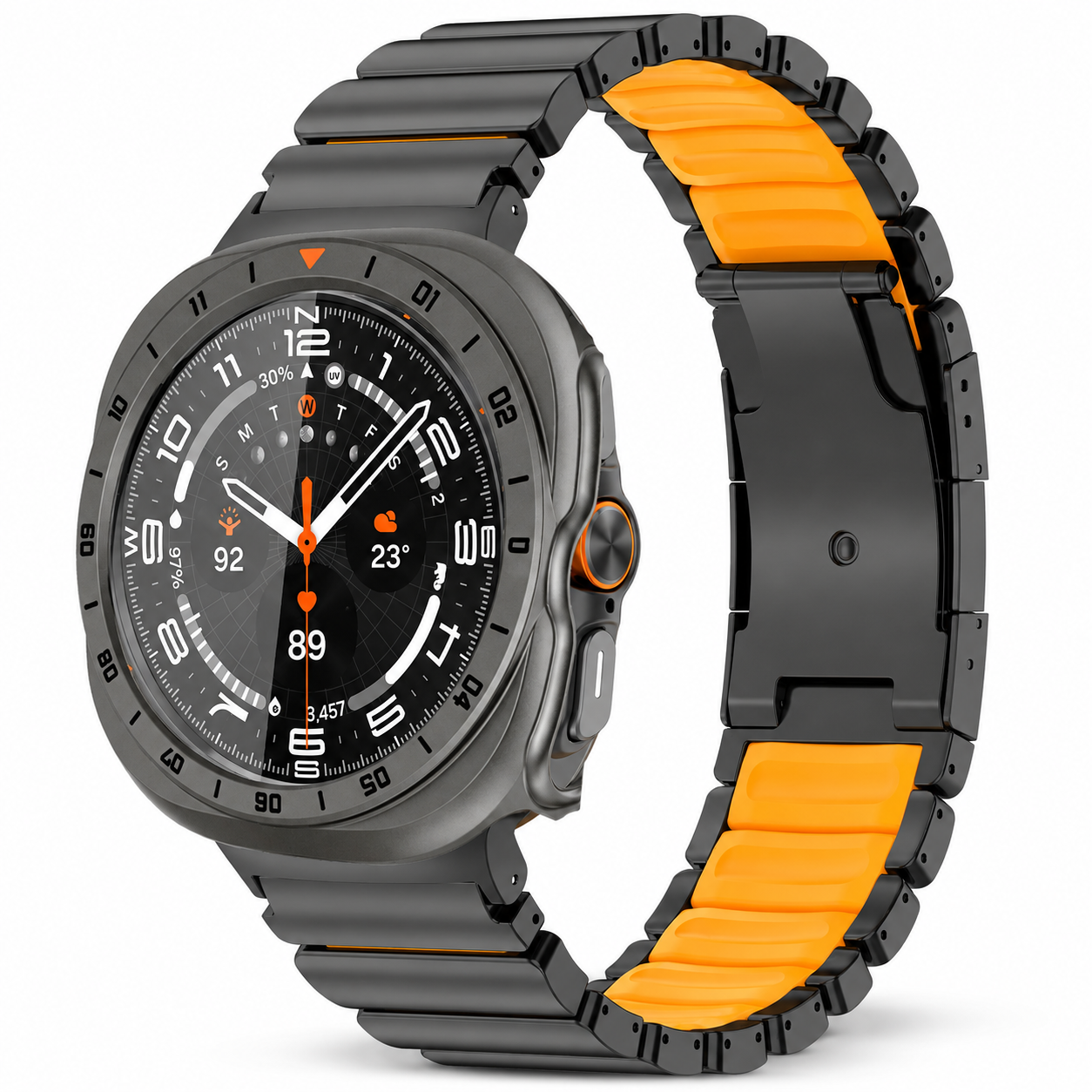 Avontic TitanForge graphite and orange link band with gray-orange hard case for Samsung Galaxy Watch Ultra2 47mm