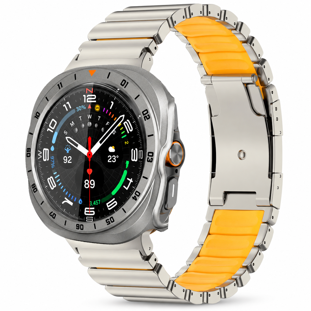 Avontic TitanForge titanium and orange link band with titanium-orange hard case for Samsung Galaxy Watch Ultra2 47mm