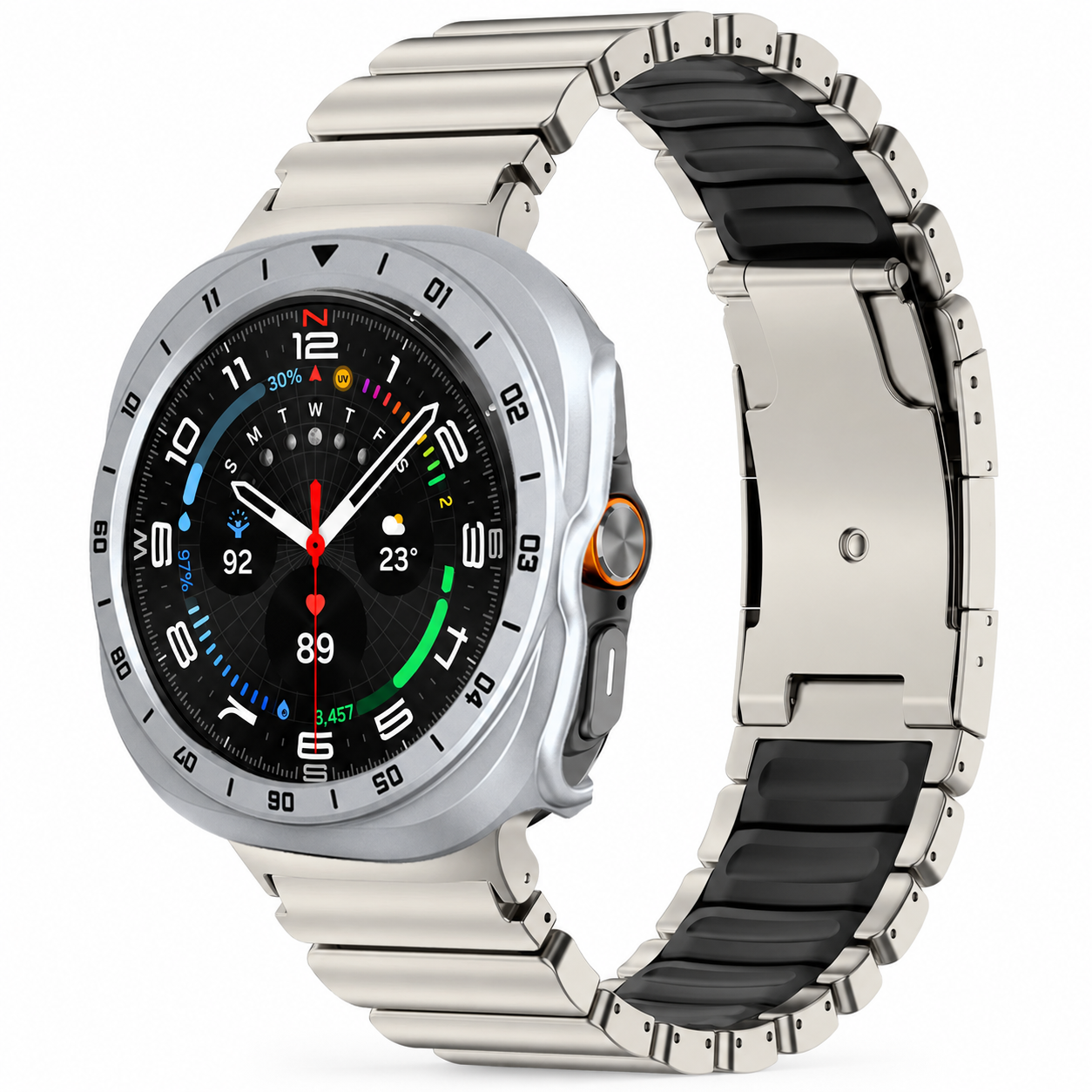 Avontic TitanForge titanium and black link band with silver hard case for Samsung Galaxy Watch Ultra2 47mm
