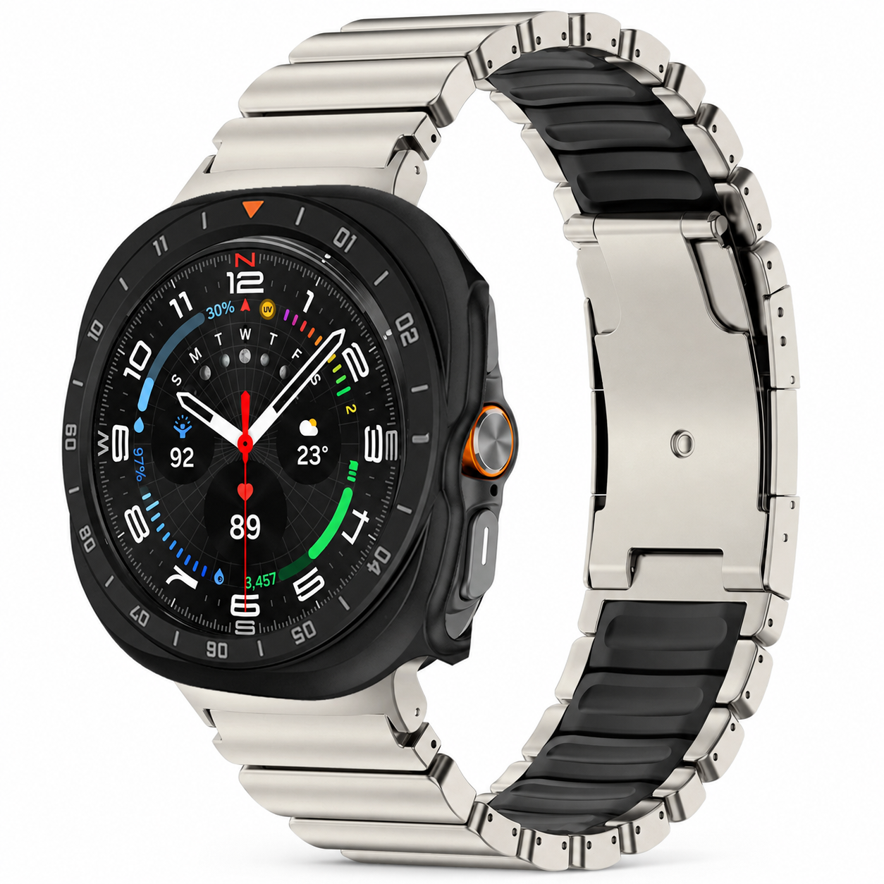 Avontic TitanForge titanium and black link band with stealth black hard case for Samsung Galaxy Watch Ultra2 47mm