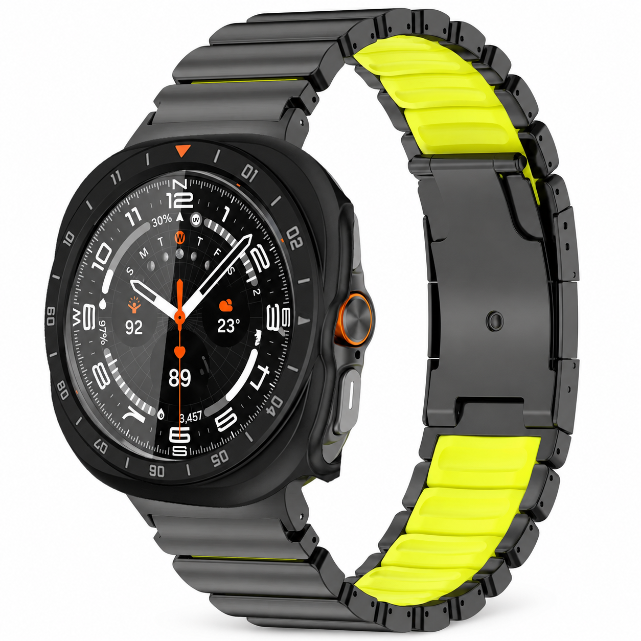 Avontic TitanForge black and volt link band with stealth black hard case for Samsung Galaxy Watch Ultra2 47mm
