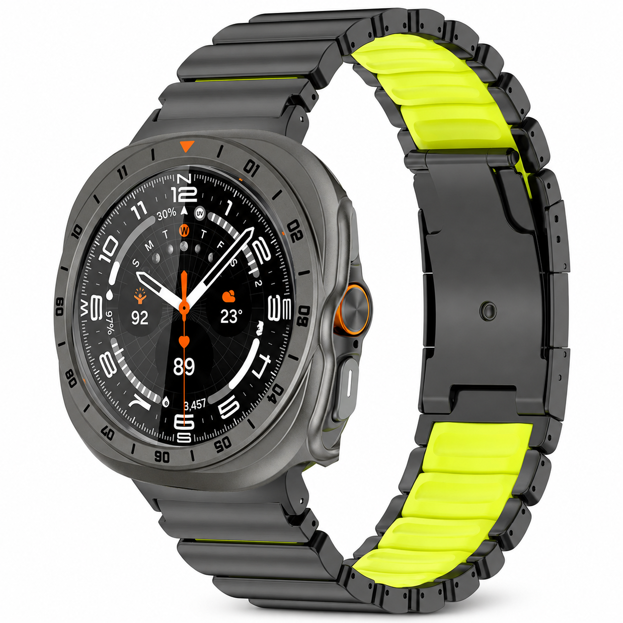 Avontic TitanForge black and volt link band with gray-orange hard case for Samsung Galaxy Watch Ultra2 47mm